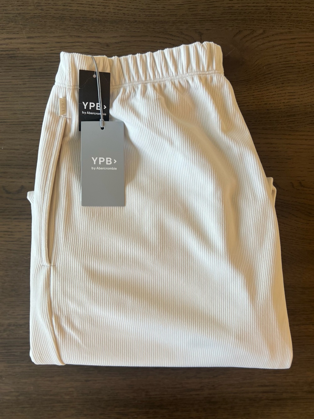 Abercrombie YPB Restore Wide Leg Pants Cream Ultra Soft Velvety Ribbed Fabric
